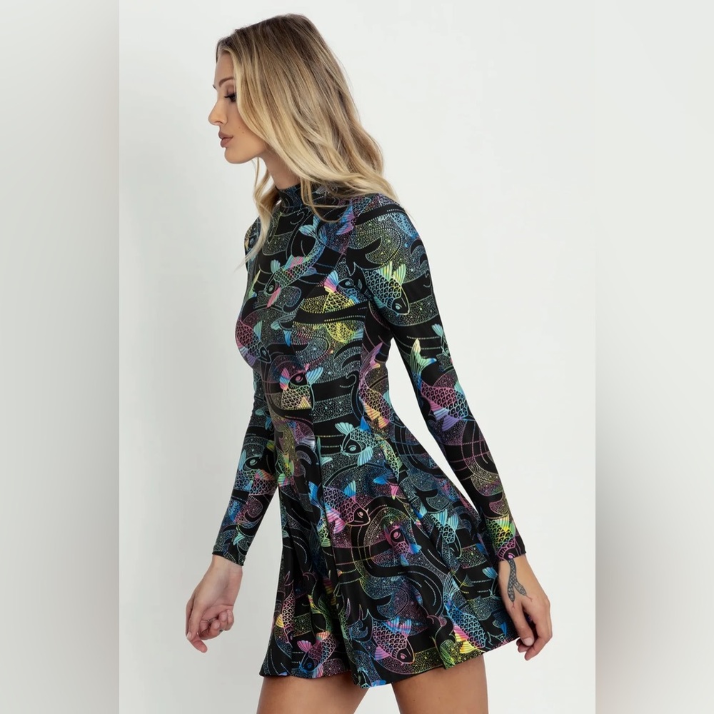 Blackmilk Koi Rainbow Evil Mini Skater Dress Large - Picture 2 of 5